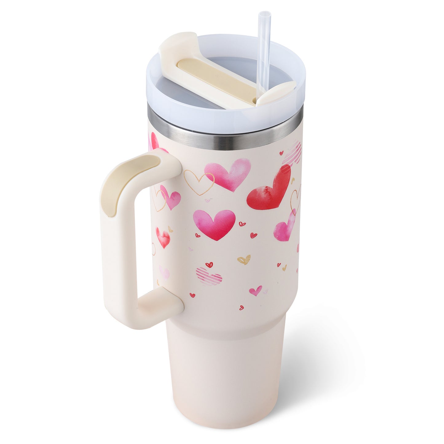 1.2L Tumbler With Handle Straw Insulated, Stainless Steel Spill Proof Vacuum Coffee Cup Tumbler With Lid Tapered Mug Gifts For Valentine Lover Suitable For Car Gym Office Travel