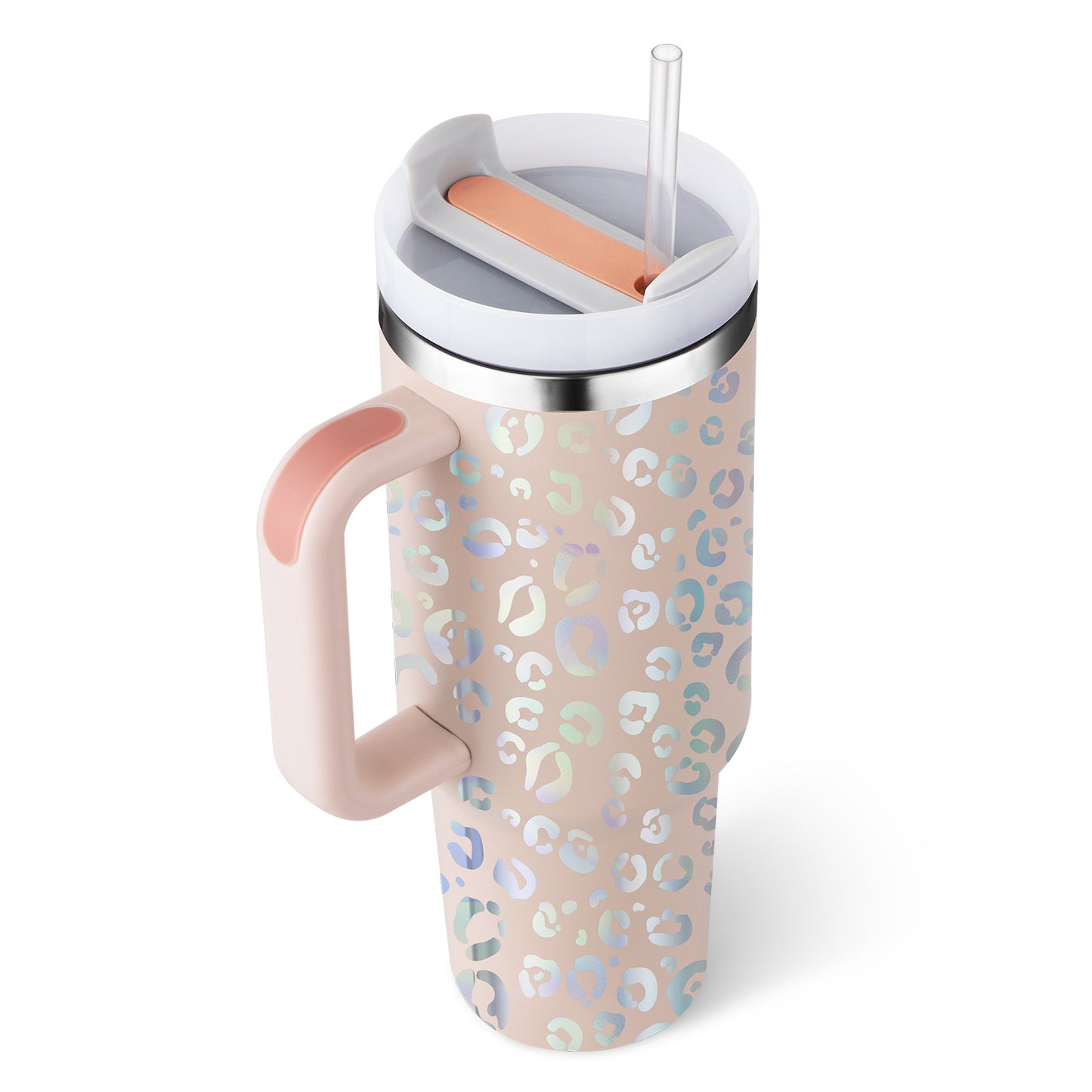 1.2L Tumbler With Handle Straw Insulated, Stainless Steel Spill Proof Vacuum Coffee Cup Tumbler With Lid Tapered Mug Gifts For Valentine Lover Suitable For Car Gym Office Travel