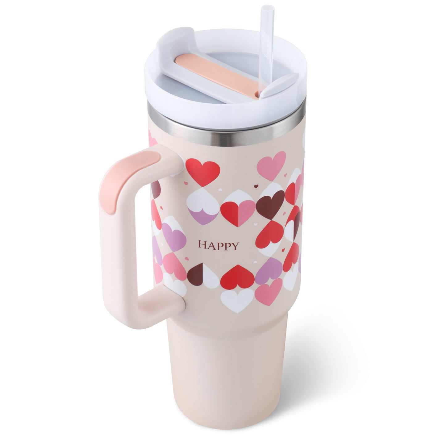 1.2L Tumbler With Handle Straw Insulated, Stainless Steel Spill Proof Vacuum Coffee Cup Tumbler With Lid Tapered Mug Gifts For Valentine Lover Suitable For Car Gym Office Travel