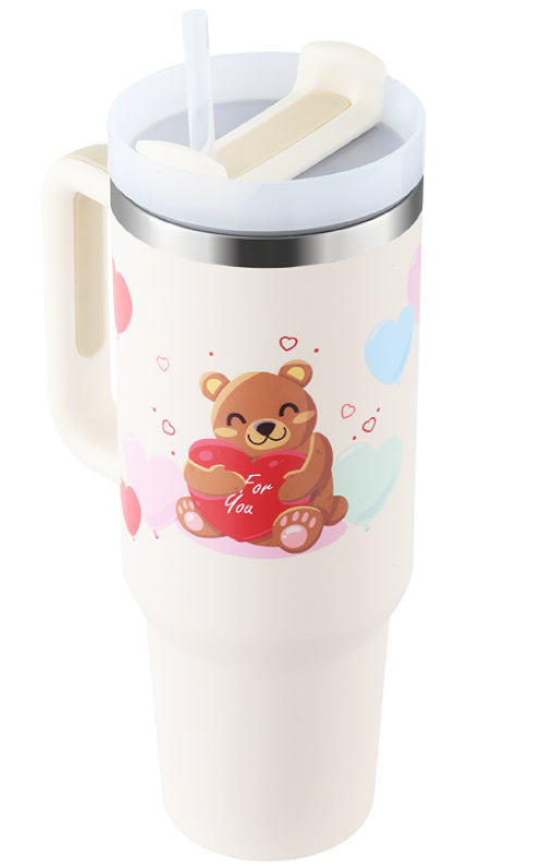 1.2L Tumbler With Handle Straw Insulated, Stainless Steel Spill Proof Vacuum Coffee Cup Tumbler With Lid Tapered Mug Gifts For Valentine Lover Suitable For Car Gym Office Travel