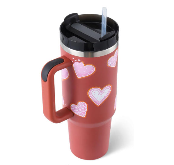 1.2L Tumbler With Handle Straw Insulated, Stainless Steel Spill Proof Vacuum Coffee Cup Tumbler With Lid Tapered Mug Gifts For Valentine Lover Suitable For Car Gym Office Travel