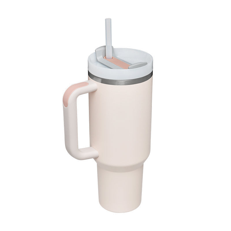 1.2L Tumbler With Handle Straw Insulated, Stainless Steel Spill Proof Vacuum Coffee Cup Tumbler With Lid Tapered Mug Gifts For Valentine Lover Suitable For Car Gym Office Travel