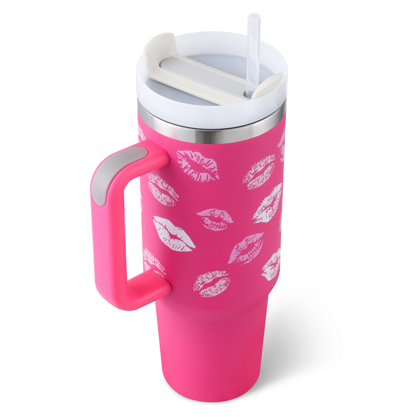 1.2L Tumbler With Handle Straw Insulated, Stainless Steel Spill Proof Vacuum Coffee Cup Tumbler With Lid Tapered Mug Gifts For Valentine Lover Suitable For Car Gym Office Travel